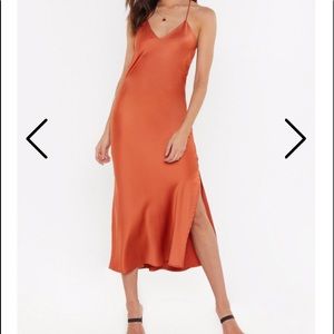 NWT Nasty Gal Satin in the Know Cowl Midi In Rust